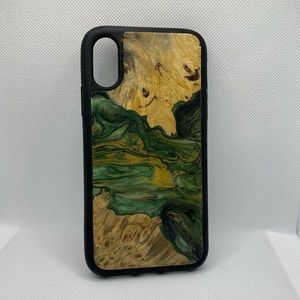 Carved Green Wood Resin I Phone XS case